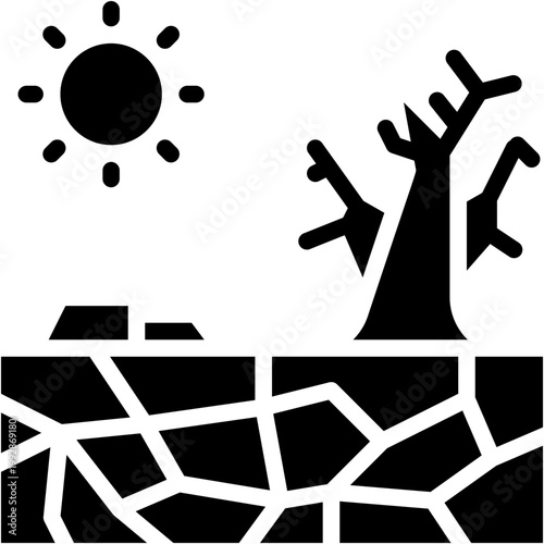 Drought and Desertification Landscape Vector Icon Showing Dry Nature and Environmental Impact