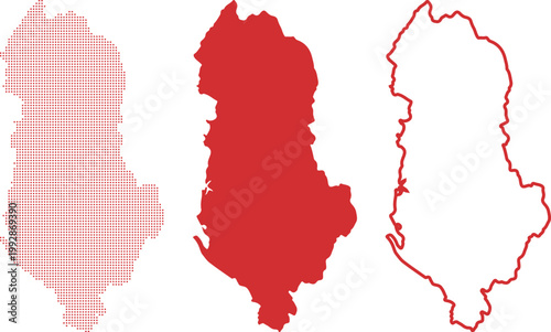Albania country map set red dots solid fill and outline on white Keywords: Albania, map, country, europe, geography