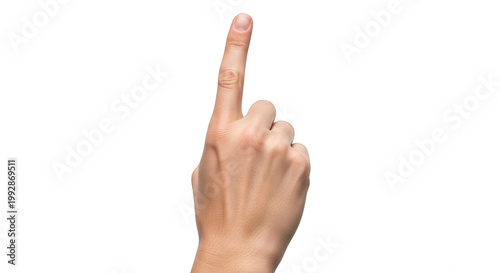 Close up of a human hand pointing up isolated on transparent background