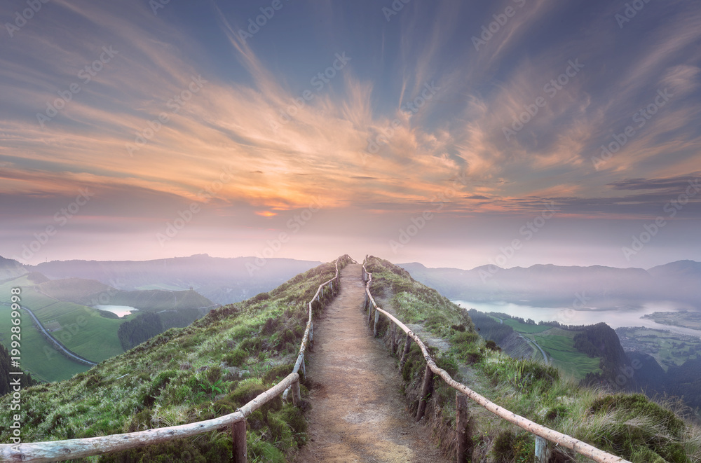 Fototapeta premium Mountain landscape Ponta Delgada island, Azores Portugal