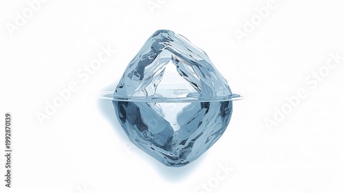 Abstract ice sculpture reflecting on a surface with translucent details