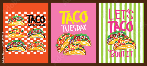 Retro Taco Poster Typography - Taco Lovers Club. Taco Tuesday Design