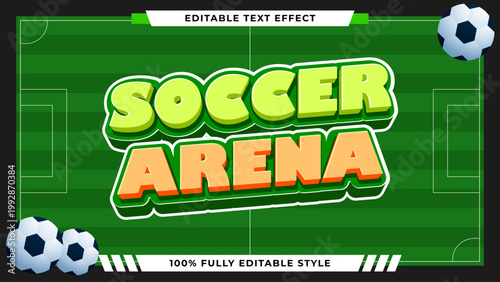 Soccer Arena Text Effect Design with Football Field Background and Stylized Balls, Perfect for Game Titles, Sports Event Banners, and Dynamic Promotional Graphics