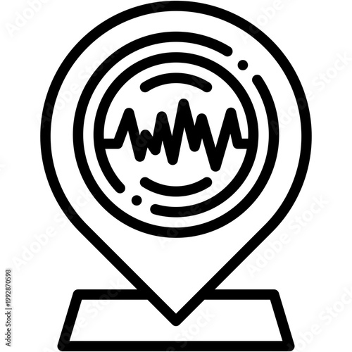 Earthquake Location Vector Icon with Seismometer and Disaster Monitoring Symbol