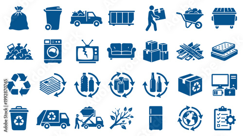Schilderij op canvas Collection of recycling and waste management icons representing trash disposal,