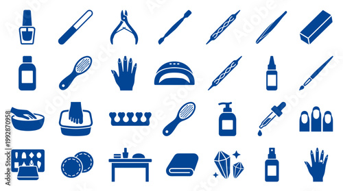 Nail Care Tools and Supplies Collection for Manicure and Pedicure Services and Beauty Salon Equipment