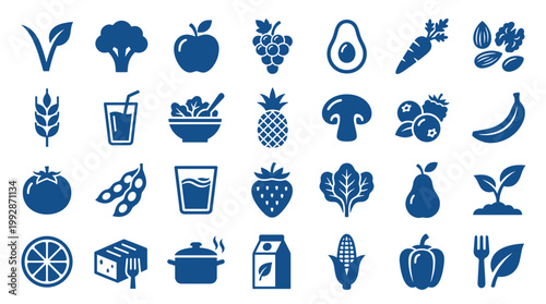 Healthy Diet Icons Representing Fruits Vegetables Grains and Dairy for Vegan Vegetarian and Organic Food Concepts