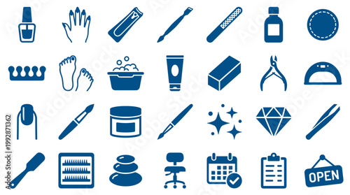 Nail Salon Icons Set Collection of Beauty Manicure Pedicure Tools and Accessories for Professional Care and Spa Services