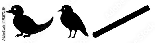 Matchstick set with black silhouette illustration on white background featuring match, flame, stick with graphite and charcoal