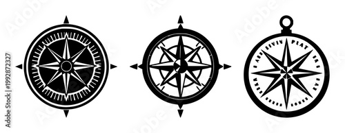 Compass set with solid black icon on white background featuring navigation, direction, orientation with precision and accuracy