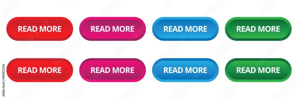 Fototapeta premium Read more button icons in red pink blue and green colors with realistic 3d gradient effect for web interface design vector illustration.