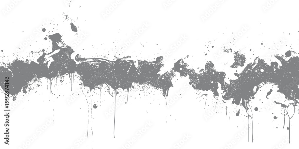 Obraz premium Grunge grey paint texture with ink droplets and artistic splatter on white background