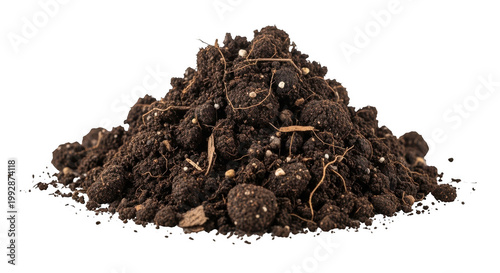 Pile of dark fertile soil isolated on transparent background