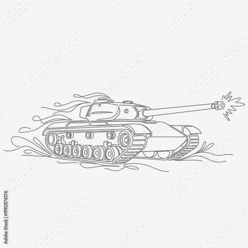 Military Tank Firing Cannon Outline Drawing