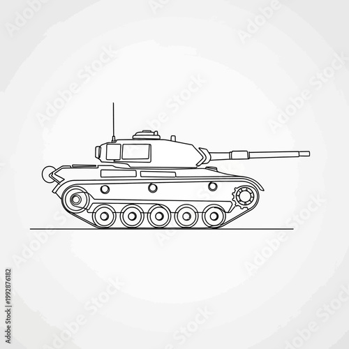 Line Art Tank Illustration - Military Vehicle Drawing