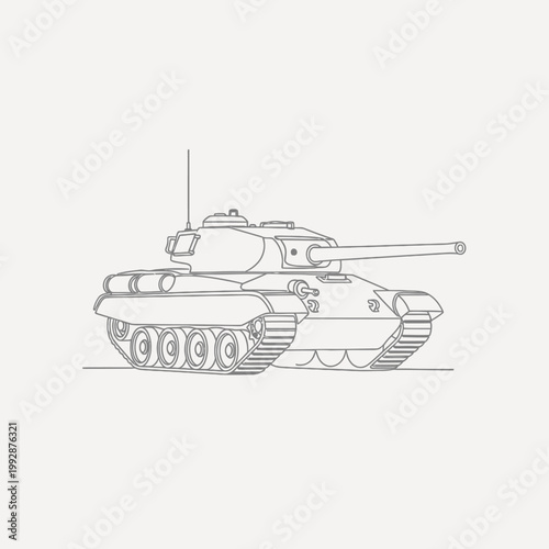 Minimalist Line Art Illustration of a Military Tank