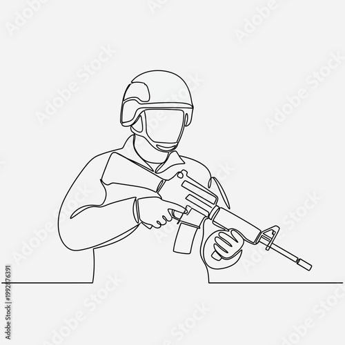Soldier with Rifle, Continuous Line Drawing