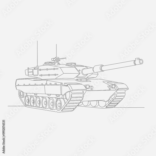 Modern Battle Tank Outline Drawing - Military Vehicle Vector Art