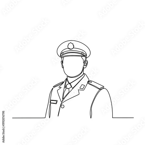 Continuous Line Drawing of a Military Officer in Uniform with Hat