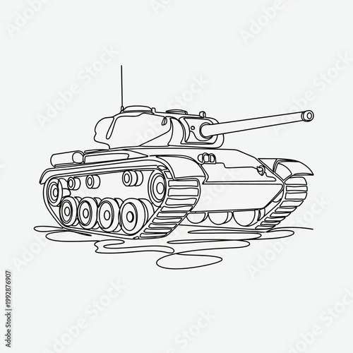 Continuous Line Drawing of a Military Tank