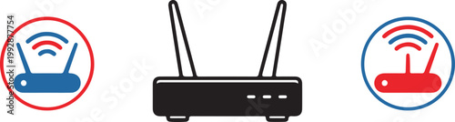 Collection of router and wireless network icons in various colors and styles