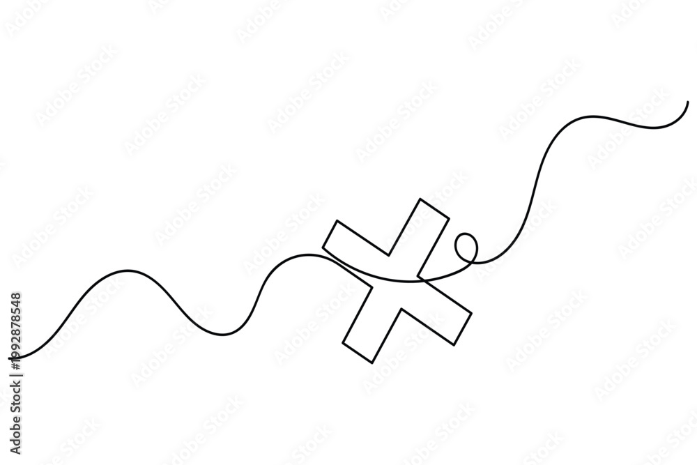 Obraz premium Cross continuous one line minimalist icon symbol