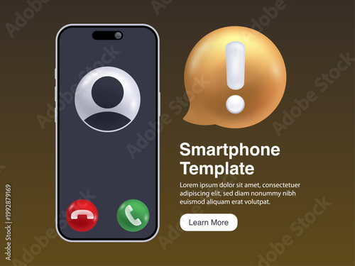 Smartphone Call Screen Mockup Incoming Call UI Template with Accept Decline Buttons and Notification Chat Bubble Modern Mobile App Design Vector Illustration