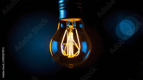 Close-up of glowing light bulb in dark idea concept innovation theme