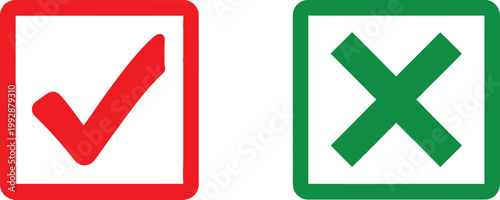 Checkmark and cross symbols in contrasting colored boxes Vector