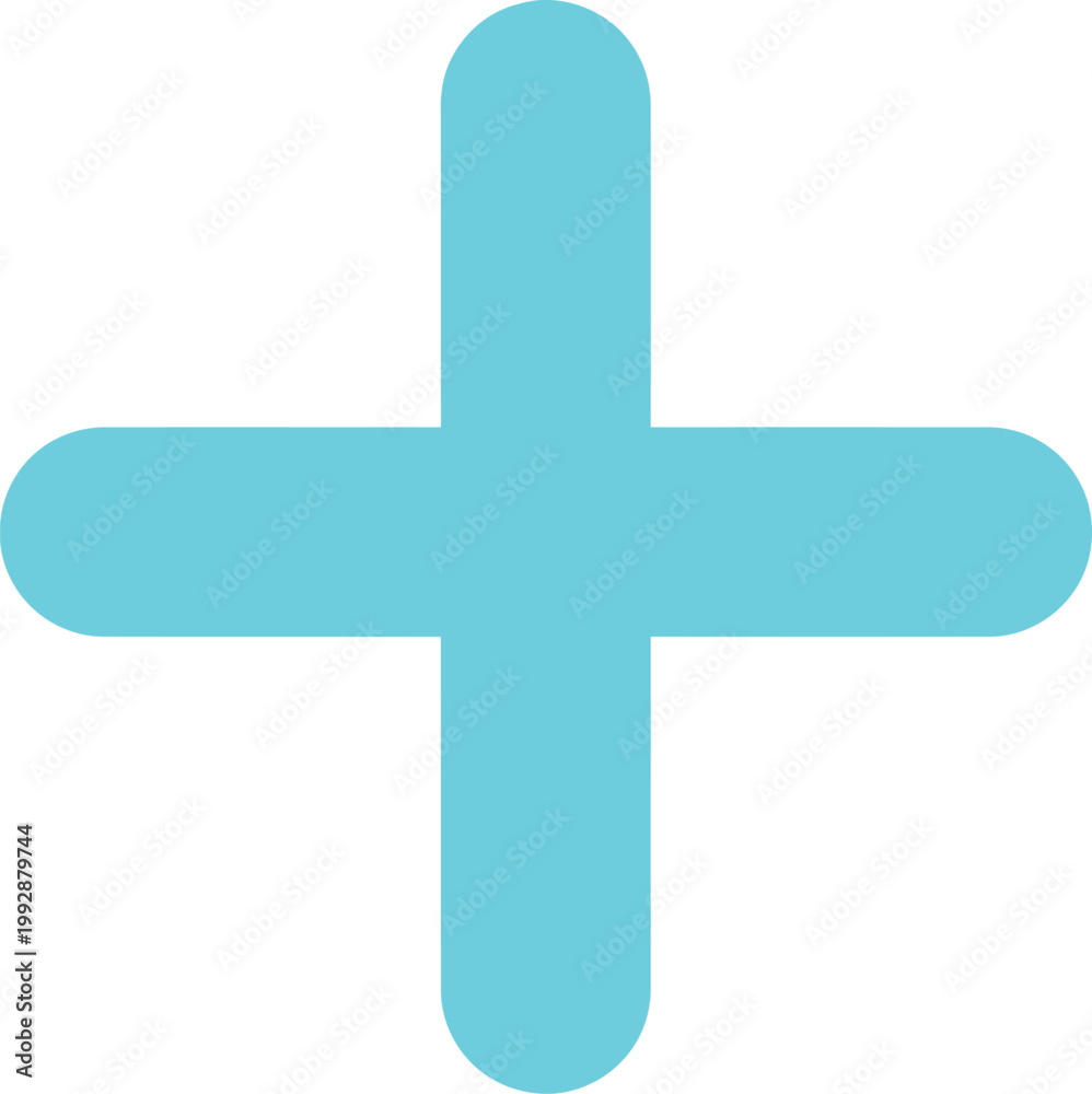 Obraz premium Minimalist plus symbol in cyan on white background Vector