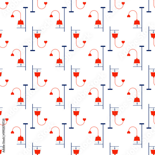 Seamless pattern of blood bags for world donation day, isolated on transparent background