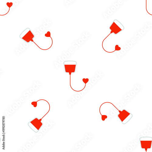 Red blood bags with heart details isolated on transparent background celebrating World Donation Day