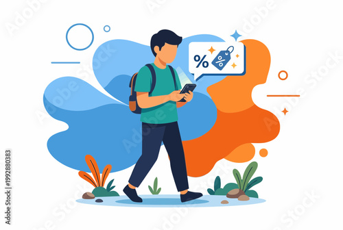 Modern Mobile Retail Experience with Discount Offers Illustration