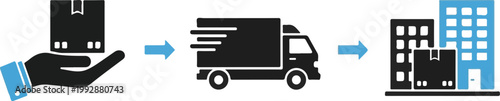 Delivery process illustration from online order to building arrival