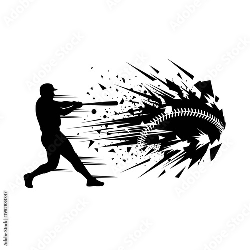 Baseball player hitting ball, explosive impact, abstract motion blur, dynamic action