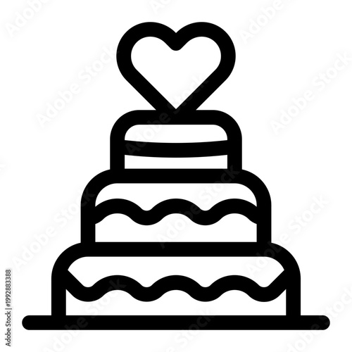 Heart Cake Outline Icon, Couple Love Dessert Symbol, Romantic Wedding Pastry Sign, Dating Celebration Bake Pictogram