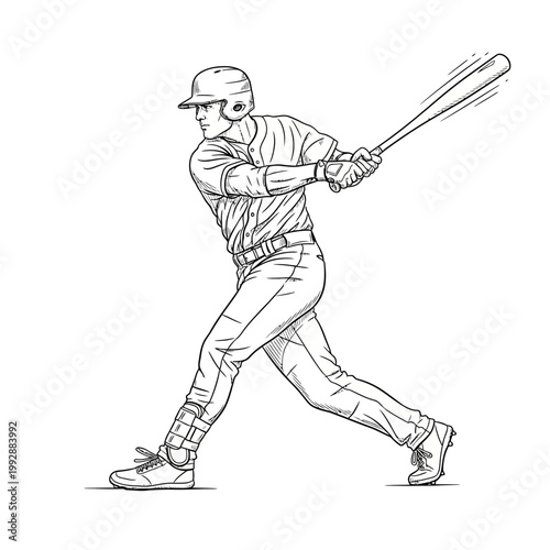Baseball player swinging bat during game, action shot, sports illustration