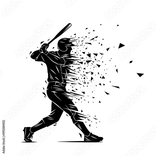 Baseball player swinging bat, abstract particles effect, dynamic action shot