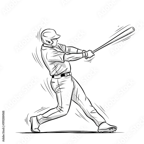 Baseball player swinging bat, action shot, dynamic motion, sports illustration