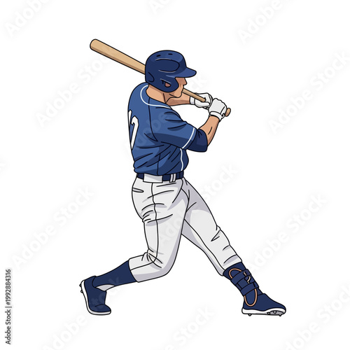 Baseball Player Swinging Bat, Action Shot, Sports Photography, Athlete in Uniform
