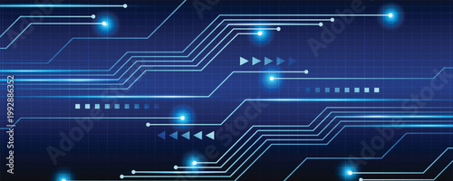 Blue glowing lines with glitter light effect on dark background. High speed internet technology concept or fast wireless data transmission. modern internet network connection technology background