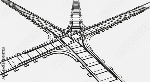 Multiple train tracks crossing at a junction.