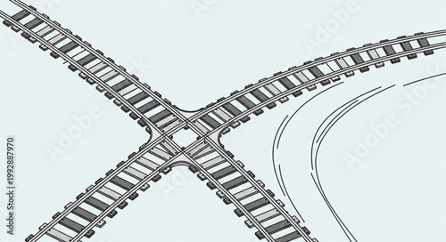 Railway tracks crossing in an intersection.
