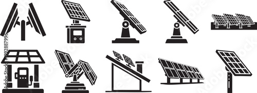 Solar panel and solar energy system silhouettes silhouette vector illustration with renewable energy green energy alternative energy power generation sun power silhouette vector illustration