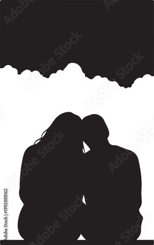 Couple silhouette, romantic love, affectionate pair, black vector icon