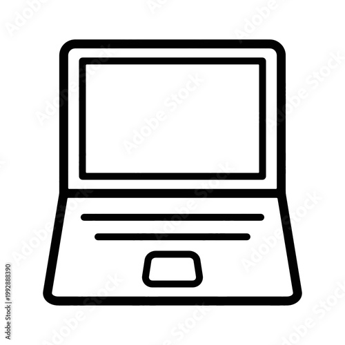 Minimalist black laptop icon. Clean and modern laptop vector illustration for technology, business, education, and digital marketing projects. Perfect for web design, apps, and presentations. 