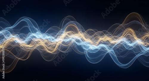 Abstract Dynamic Blue And Golden Wavy Lines Glowing Pattern On Dark Background