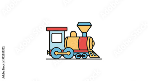 Cute Vector Train Illustration of a Colorful Steam Engine Toy