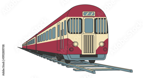 Vector Train on Railway Tracks in Retro Illustration Style