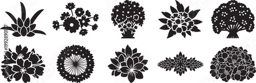 Botanical plants and flowers silhouette vector illustration with plant life botanical garden organic shapes botanical silhouette illustration greenery silhouette vector illustration